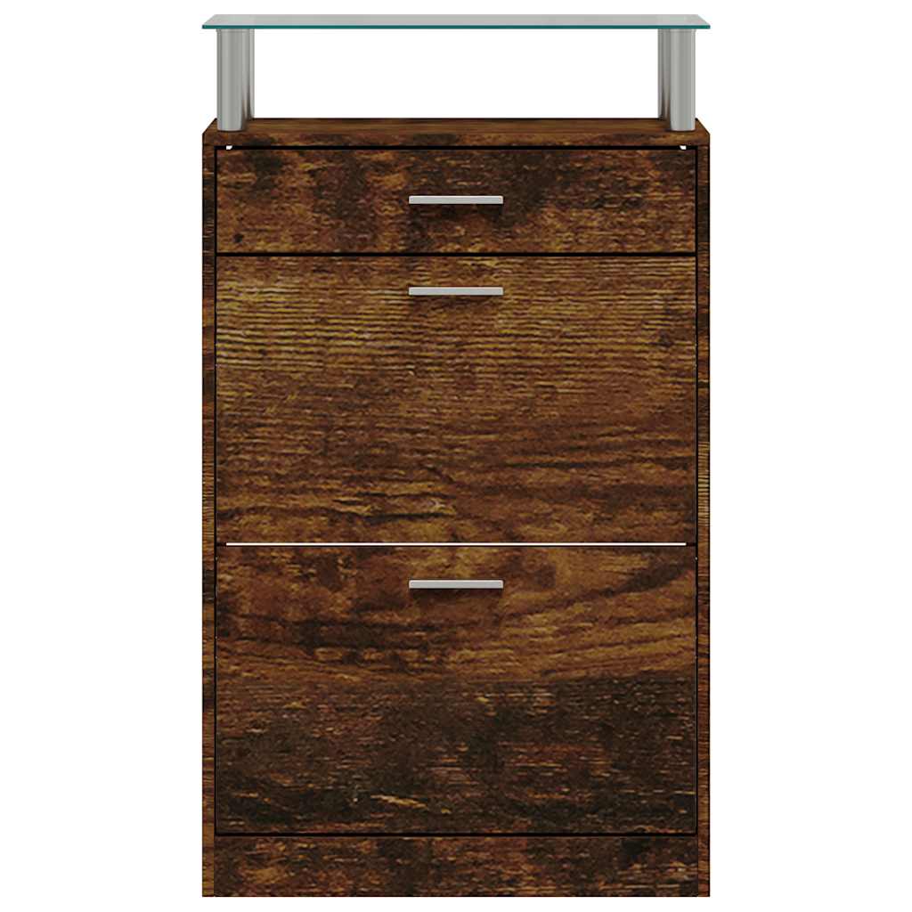 Schuhschrank mit Schubfach und oberem Glasregal Holz Weiß