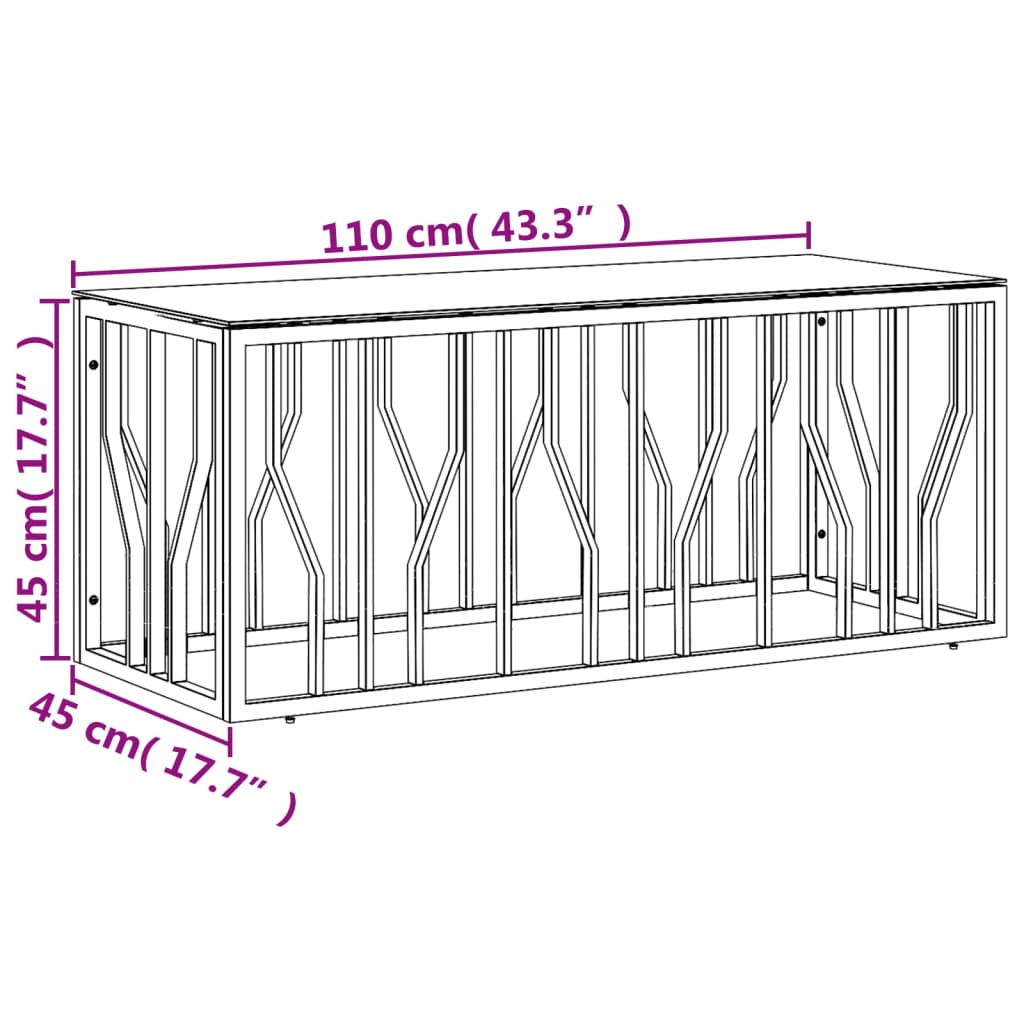 Couchtisch 110x45x45 cm Edelstahl und Glas