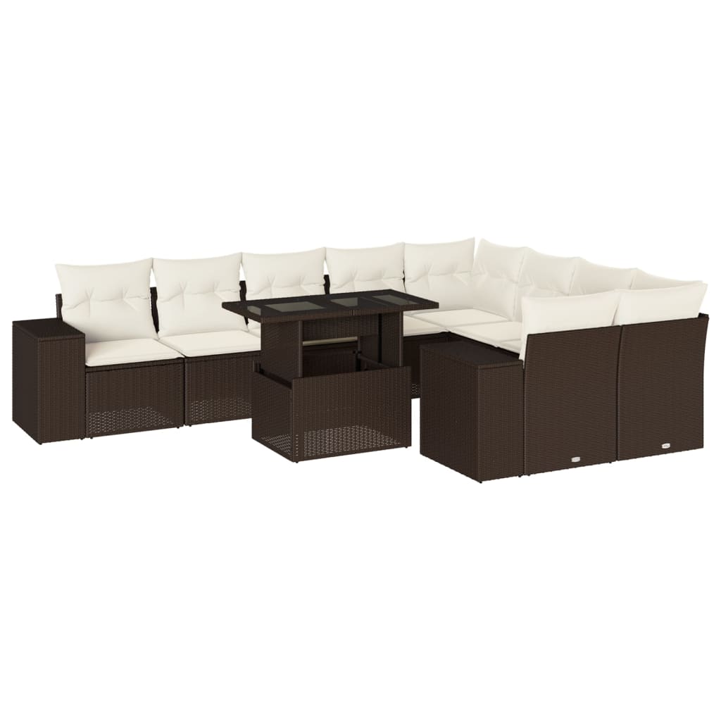 10-tlg. Garten-Sofagarnitur mit Kissen Beige Poly Rattan
