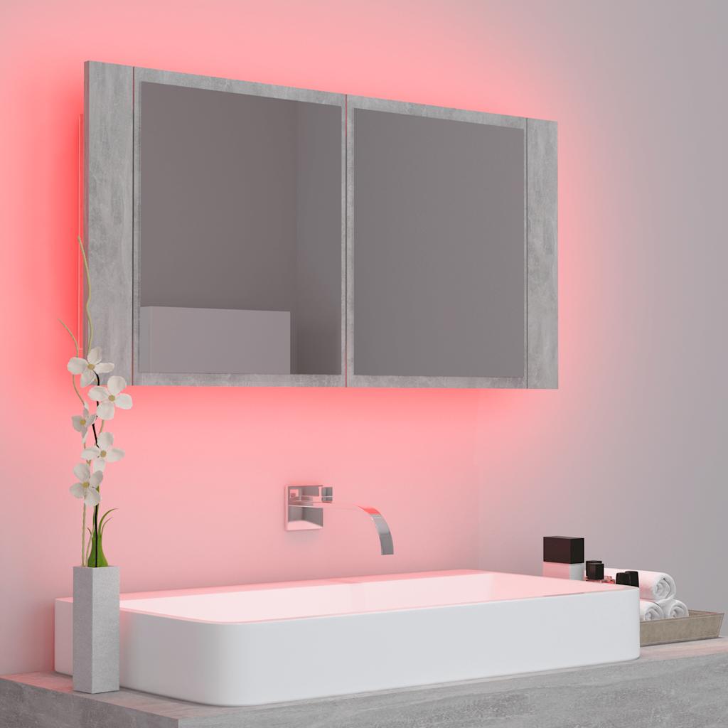 LED-Bad-Spiegelschrank Grau 90x12x45 cm Acryl