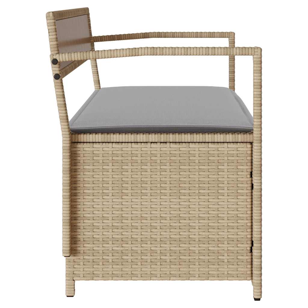 Gartenbank mit Stauraum und Kissen Schwarz Poly Rattan