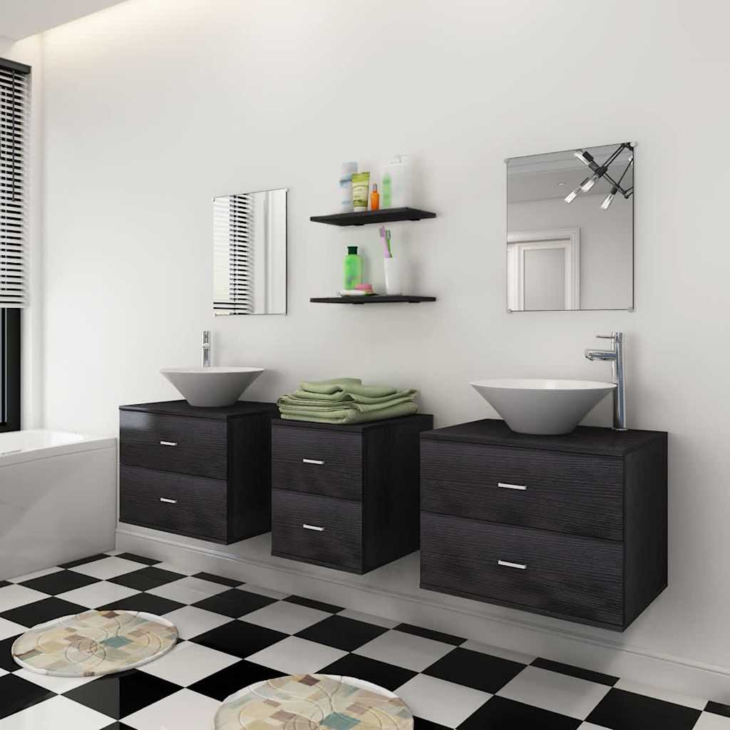 3-tlg. Badmöbel-Set mit Waschbecken Schwarz