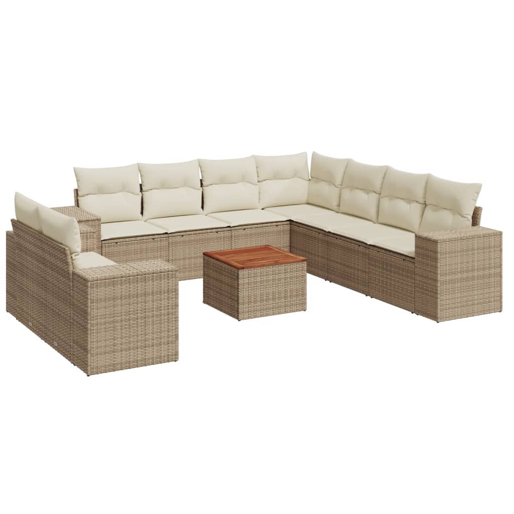 10-tlg. Garten-Sofagarnitur mit Kissen Schwarz Poly Rattan