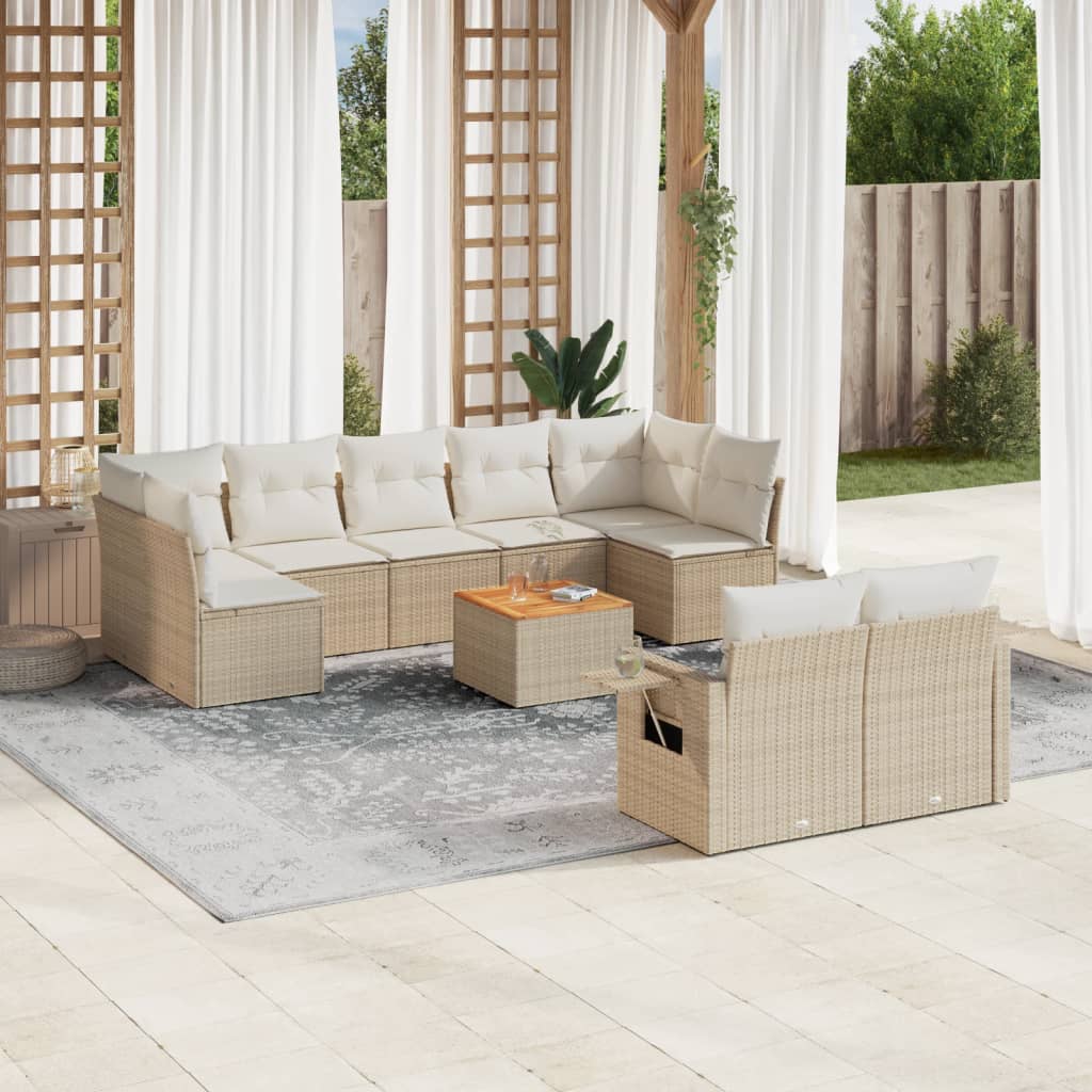 10-tlg. Garten-Sofagarnitur mit Kissen Schwarz Poly Rattan