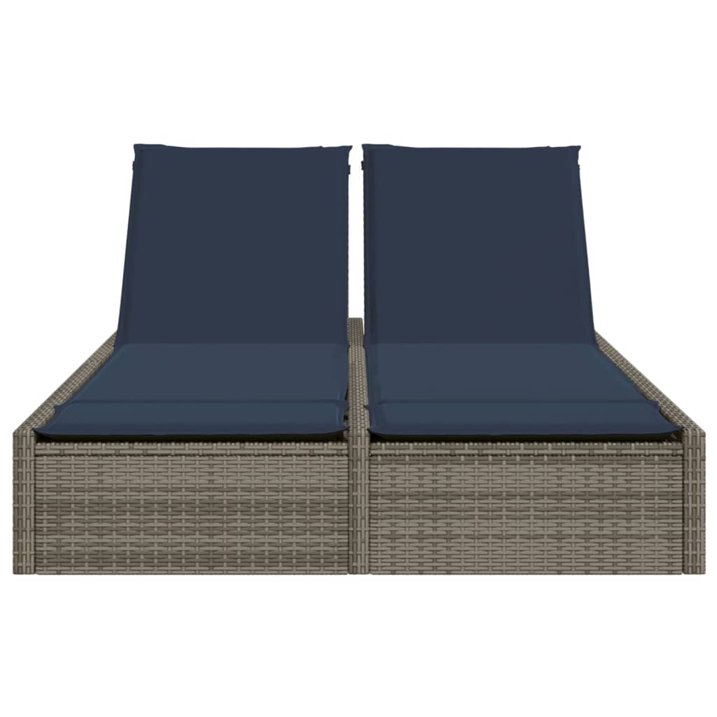 Doppelte Sonnenliege mit Kissen Braun Poly Rattan