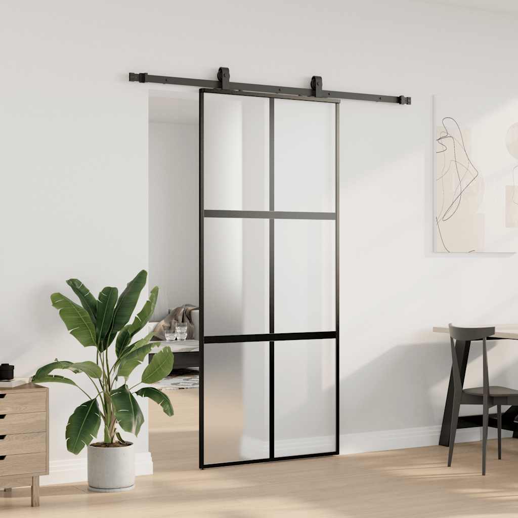 Schiebetür mit Beschlag Schwarz 76x205 cm Hartglas