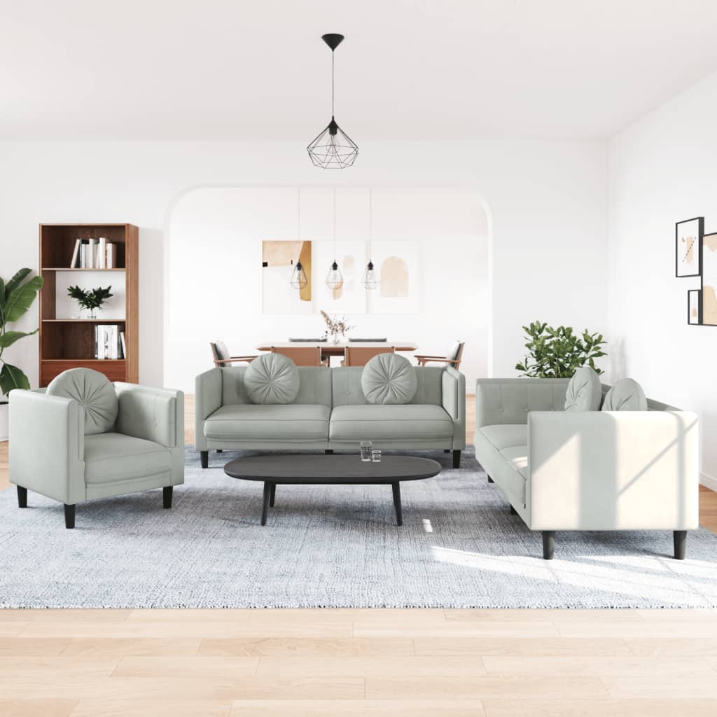 3-tlg. Sofagarnitur mit Kissen Creme Samt