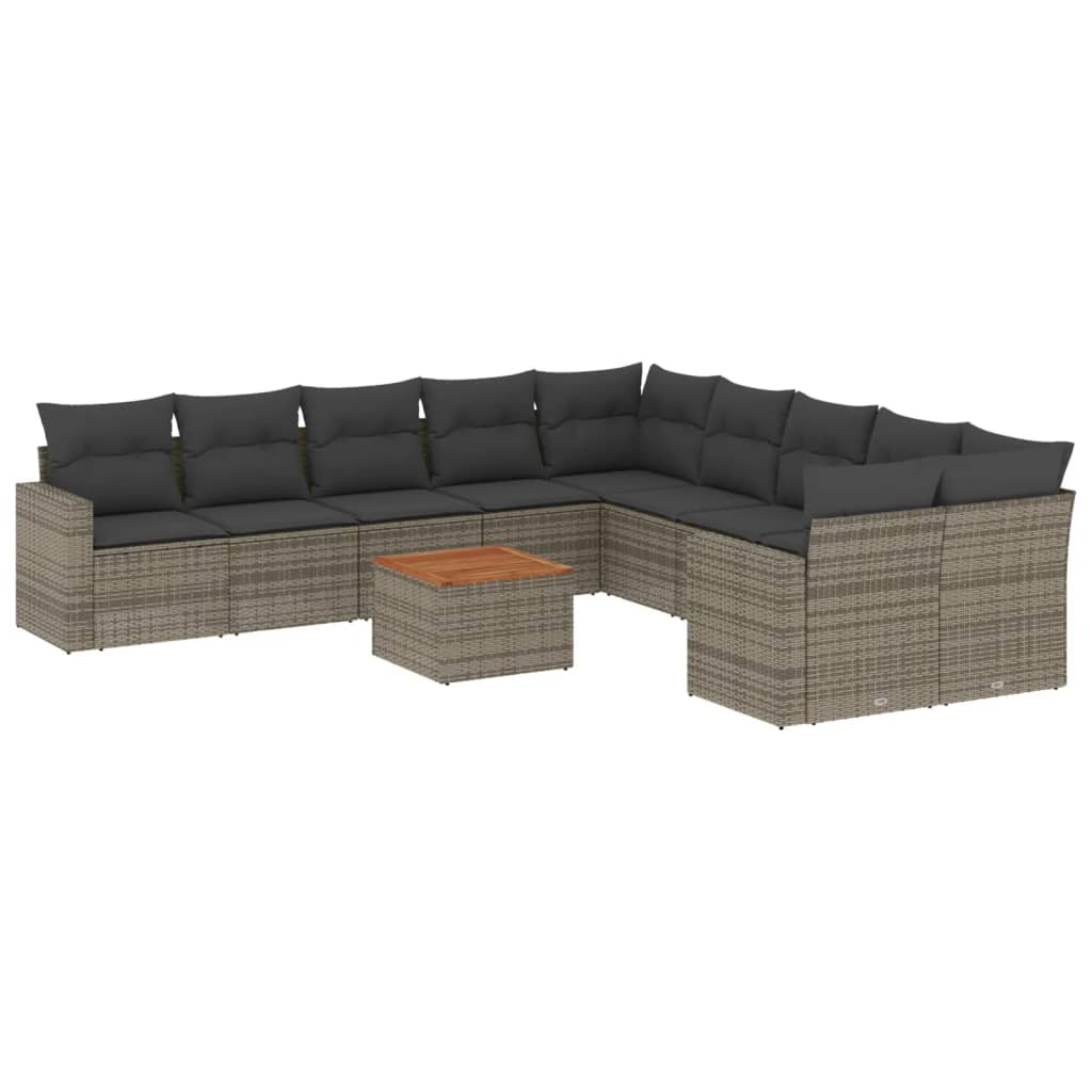11-tlg. Garten-Sofagarnitur mit Kissen Schwarz Poly Rattan