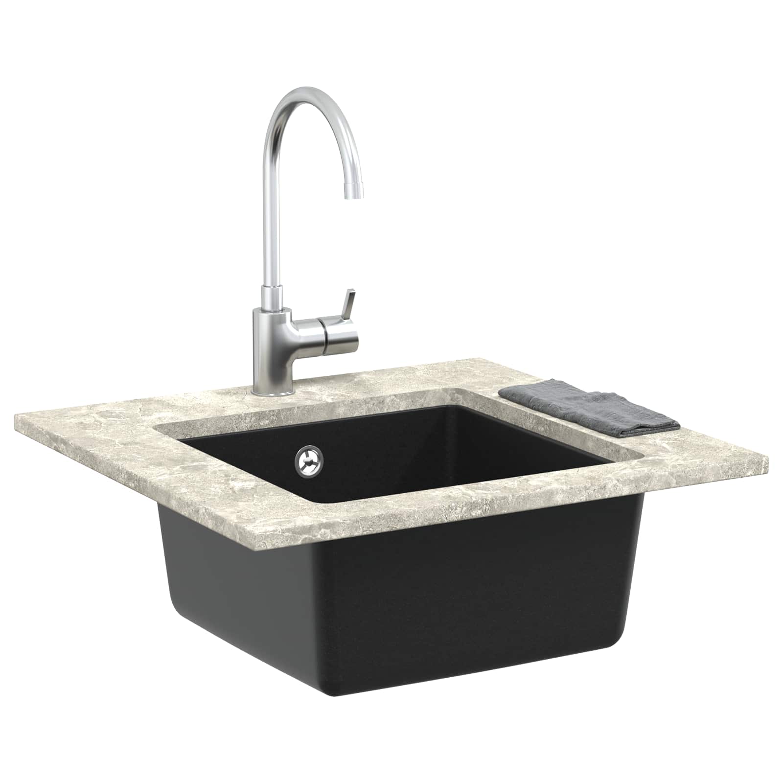 Waschbecken Schwarz 370 x 460 mm 80% Quarz und 20% Harz