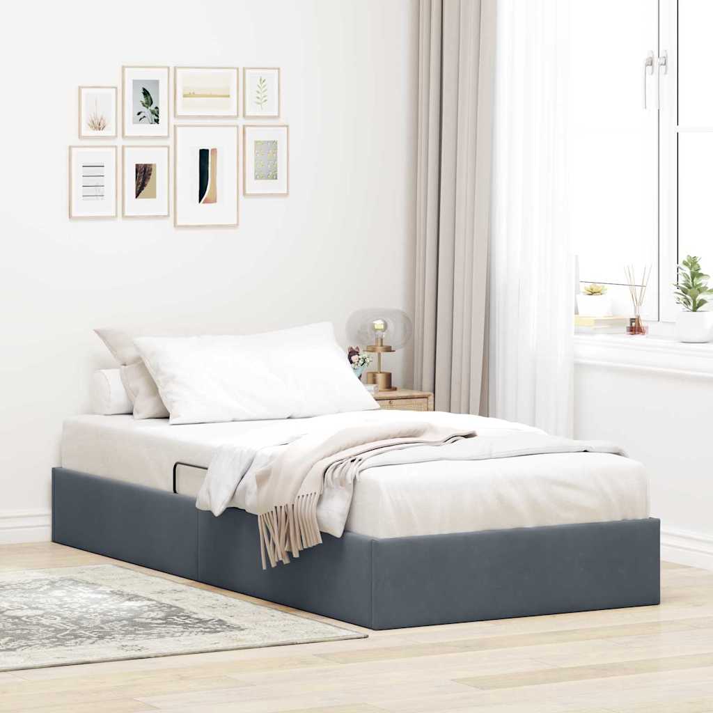 Aufbewahrungsbett mit Matratze Dunkelgrau 100 x 190 cm Samt
