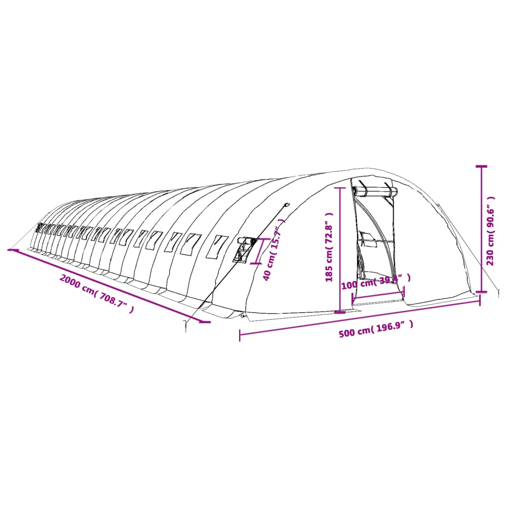 Gewächshaus mit Stahlrahmen Weiß 40 m² 8x5x2,3 m