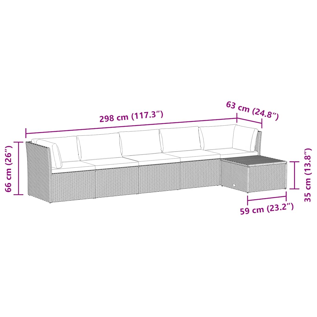 4-tlg. Garten-Lounge-Set mit Polstern Poly Rattan Grau