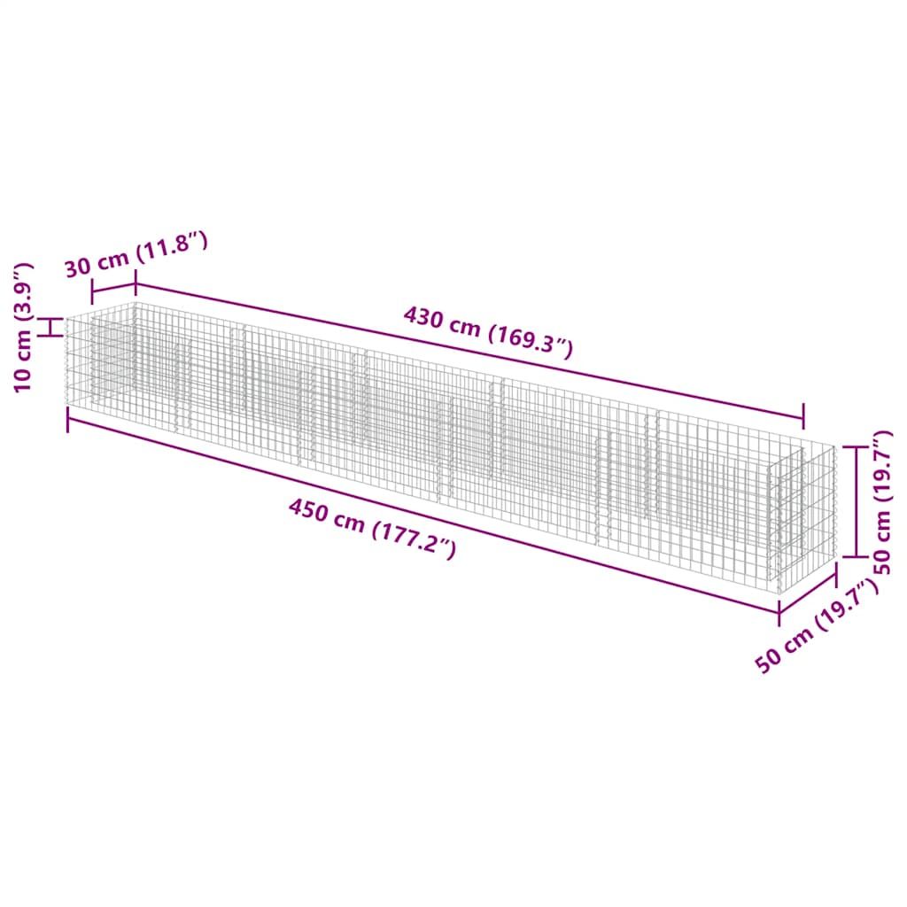 Gabionen-Hochbeet Verzinkter Stahl 450×90×100 cm