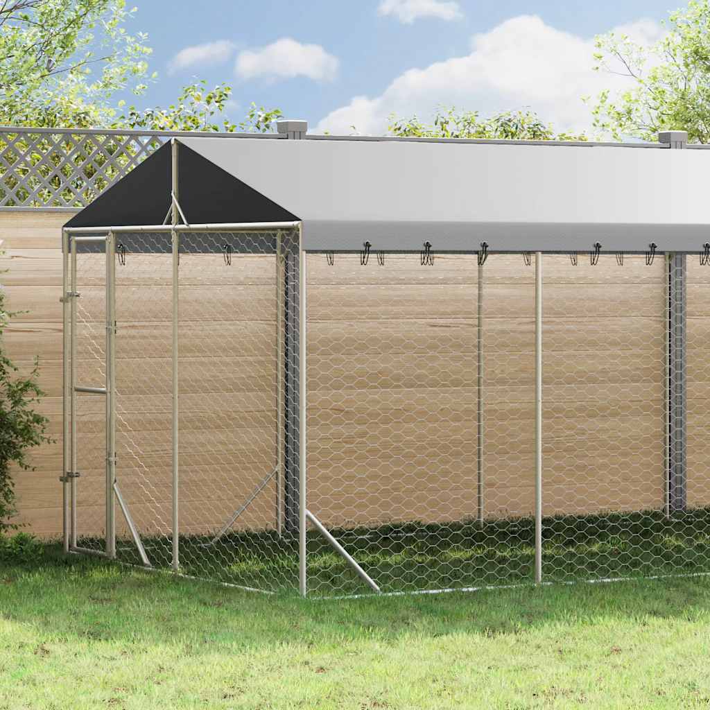 Outdoor-Hundezwinger mit Dach Silber 3x1,5x2,5m Stahl Verzinkt