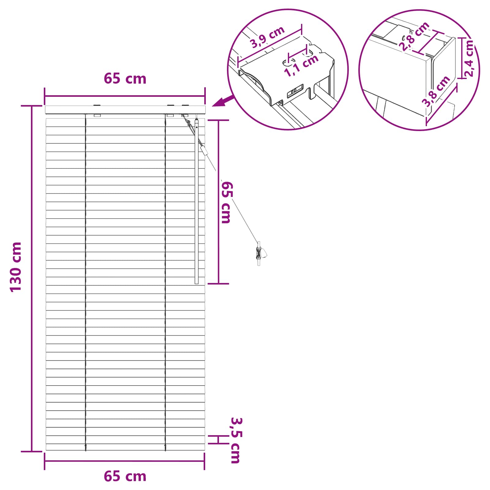 Jalousie Eichenoptik 40 x 130 cm 35 mm Massives Paulownia-Holz