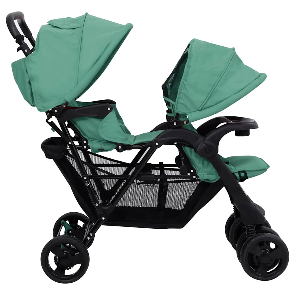 Tandem-Zwillingskinderwagen Dunkelgrau Stahl