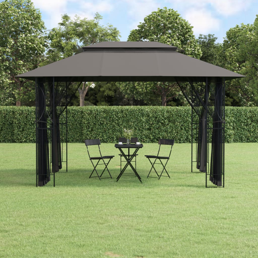 Pavillon mit Seitenwänden Anthrazit 300x300x270 cm Stahl