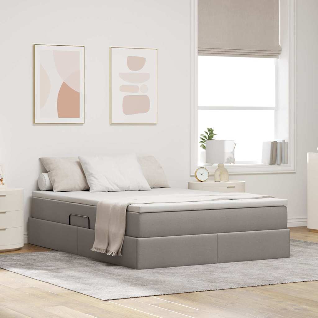 Aufbewahrungsbett mit Matratze Hellgrau 90 x 190 cm Polyester