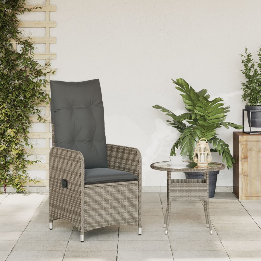 Gartensessel Verstellbar mit Kissen Schwarz Poly Rattan