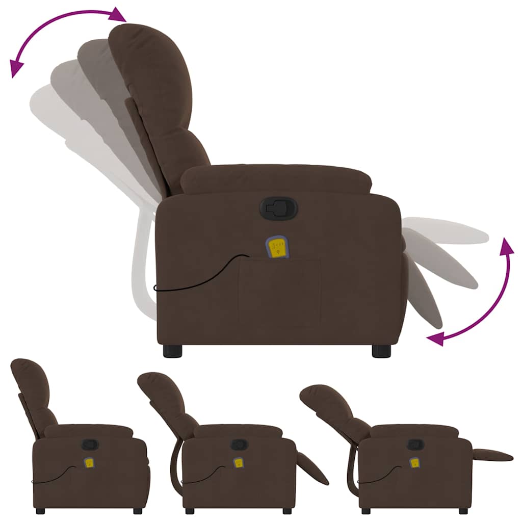 Massagesessel mit Liegefunktion, braun, Mikrofaserstoff