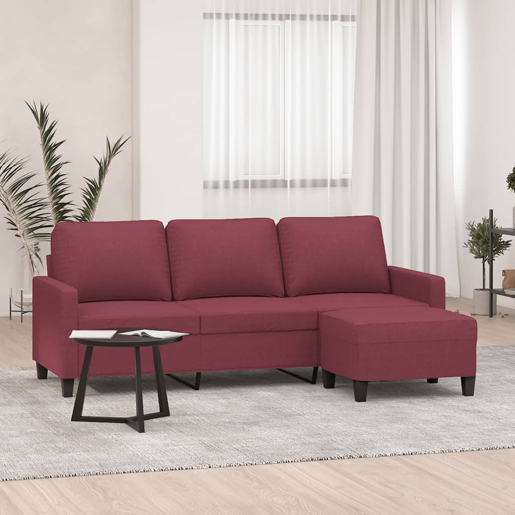 3-Sitzer-Sofa mit Hocker Creme 180 cm Stoff