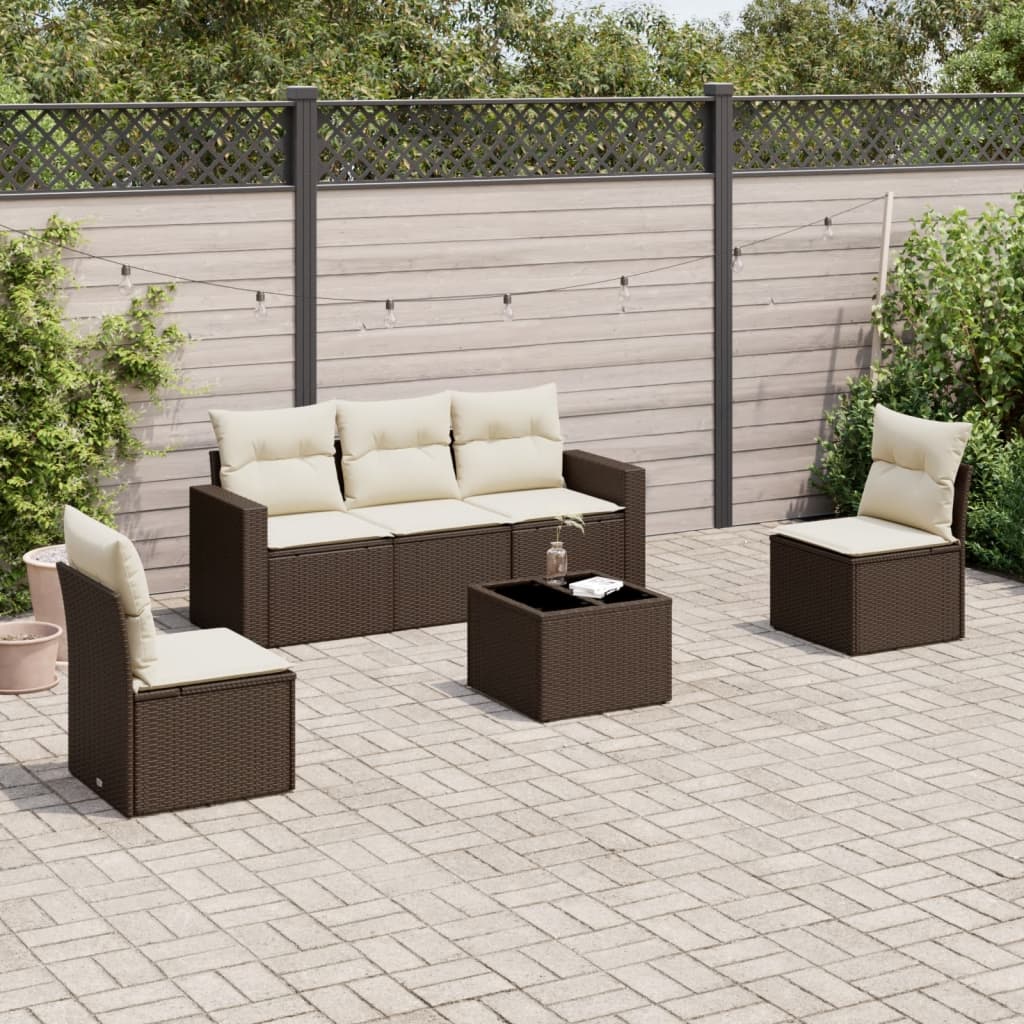 5-tlg. Garten-Sofagarnitur mit Kissen Schwarz Poly Rattan