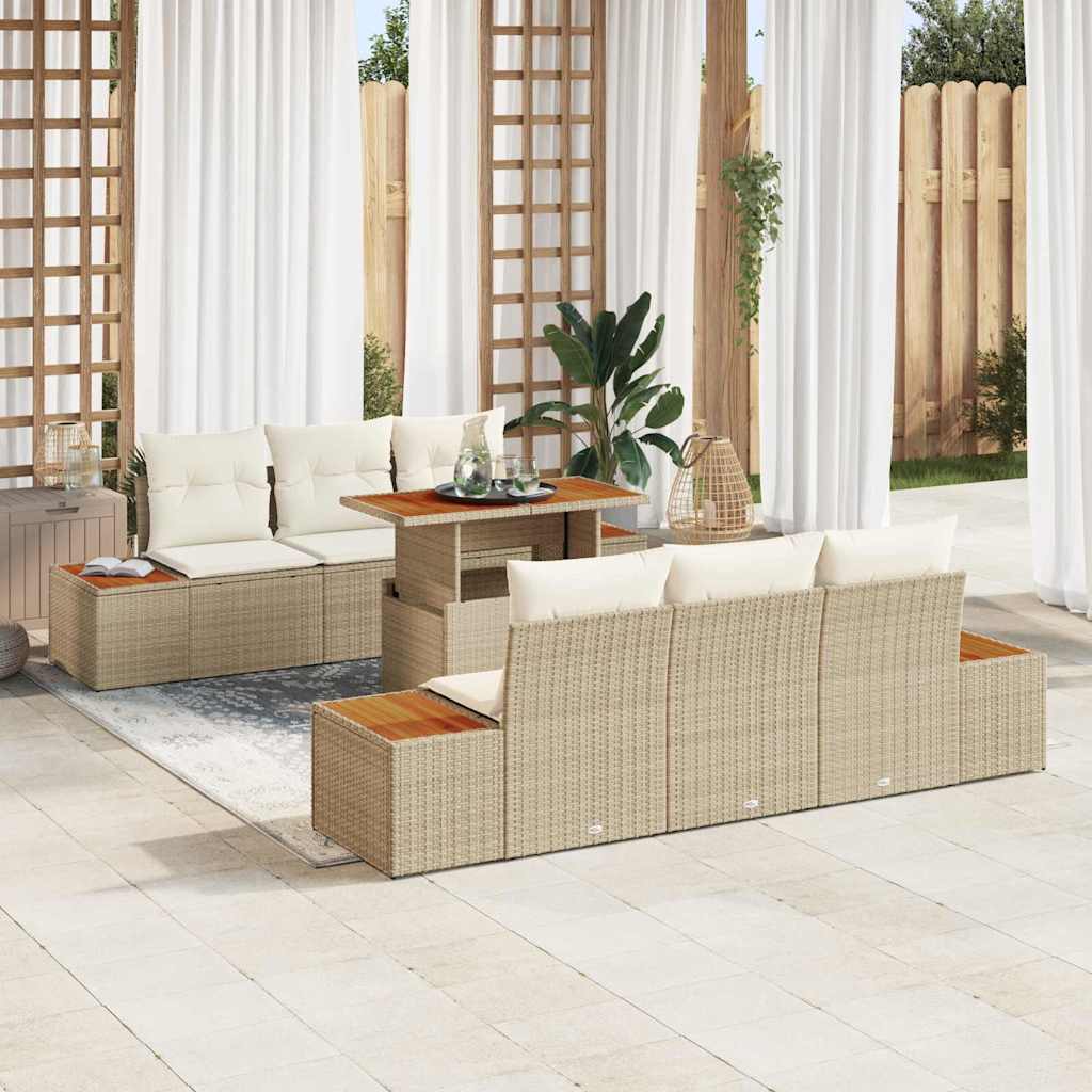 Garten Essgruppe mit Kissen 7 pcs Schwarz und Beige