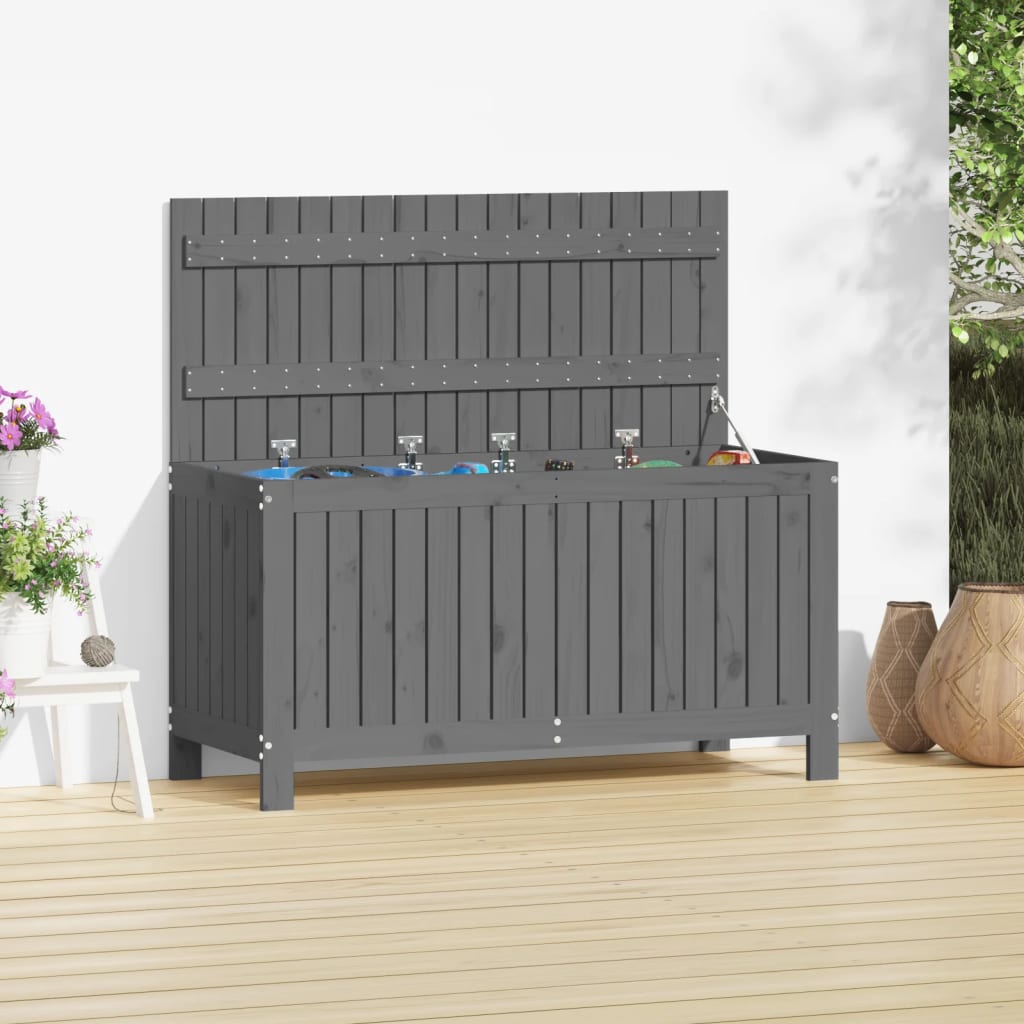 Gartentruhe Grau 76x42,5x54 cm Massivholz Kiefer