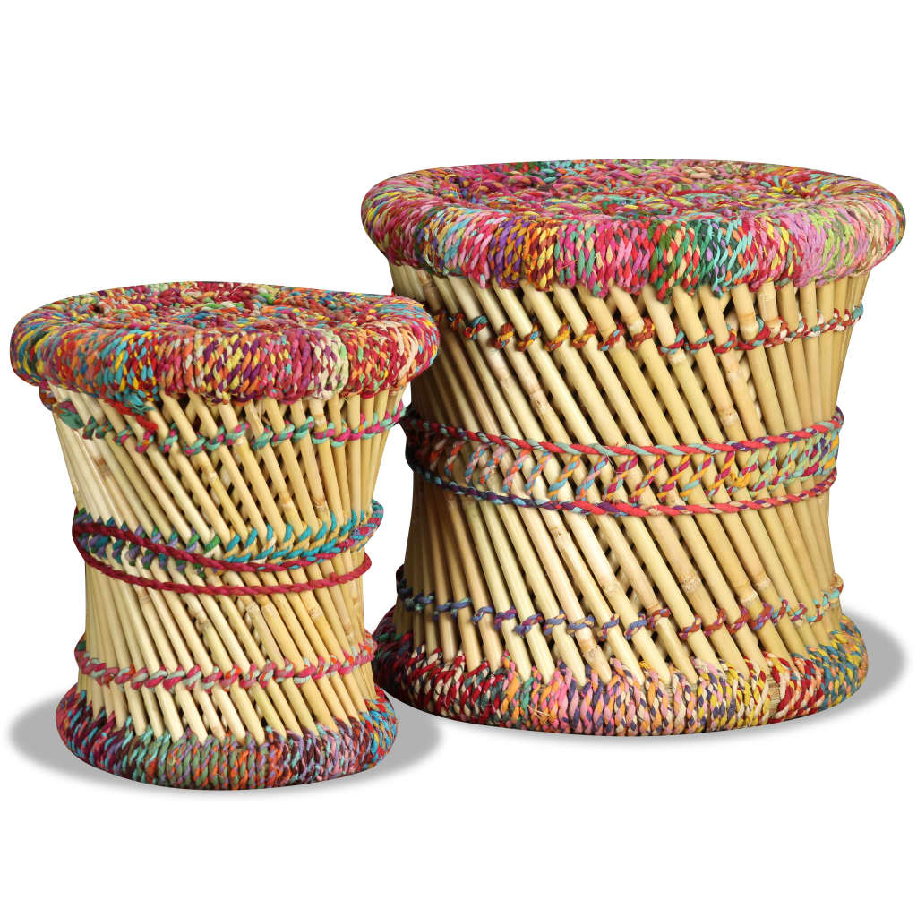 Hocker 2 Stk. Bambus und Jute