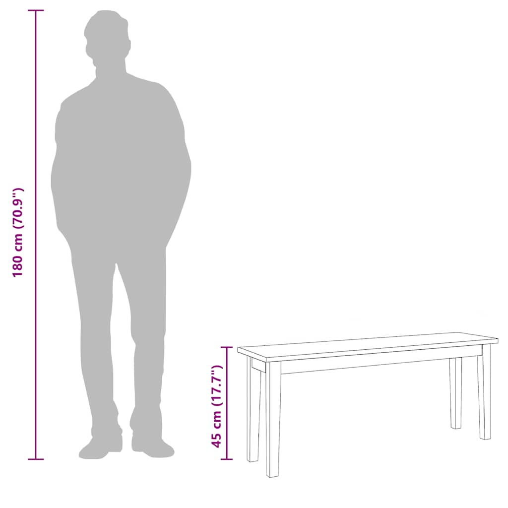 Bank 110 cm Braun Massivholz Gummibaum