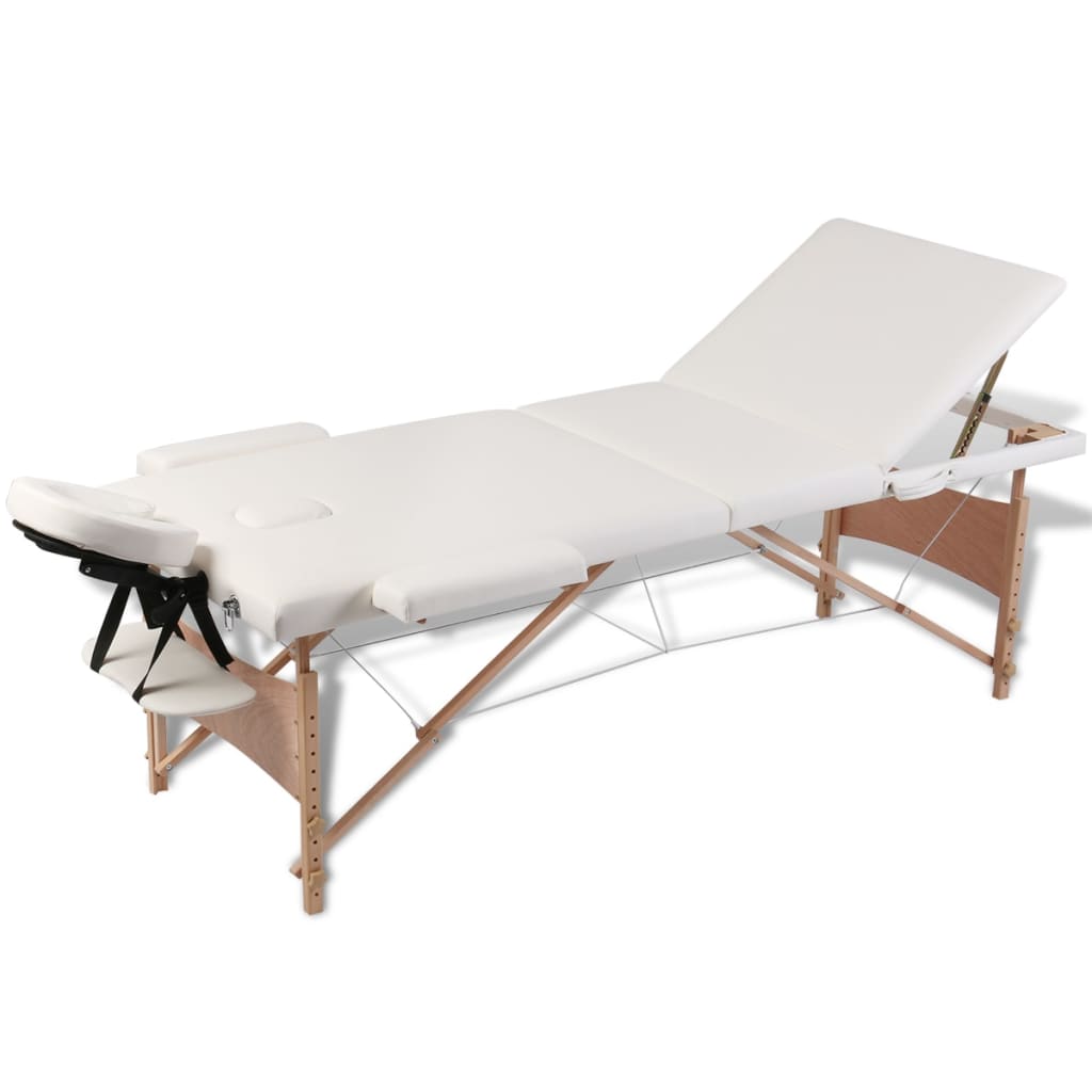 Massageliege Klappbar 3-Zonen mit Holzgestell Schwarz