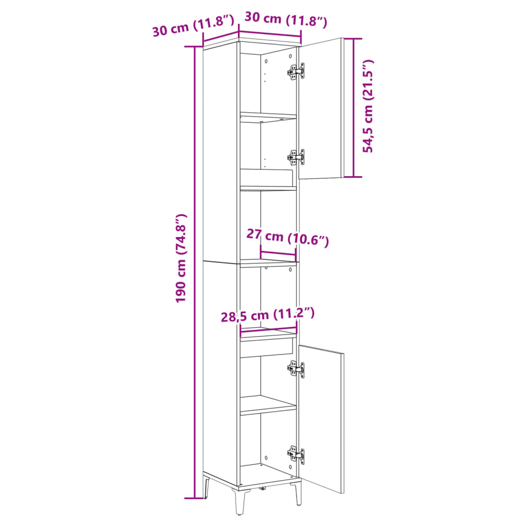 Badschrank Weiß 30x30x190 cm Holzwerkstoff