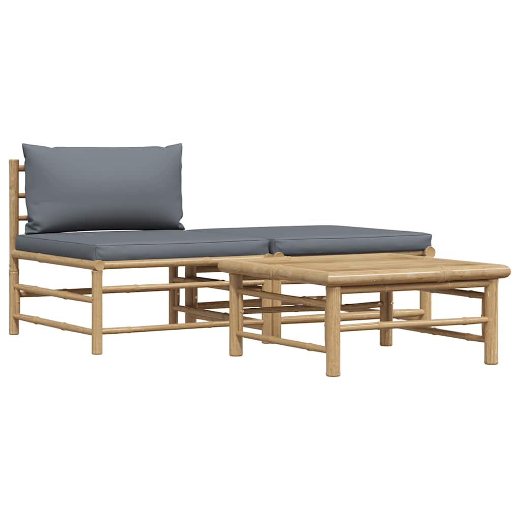 3-tlg. Garten-Lounge-Set mit Kissen Bambus