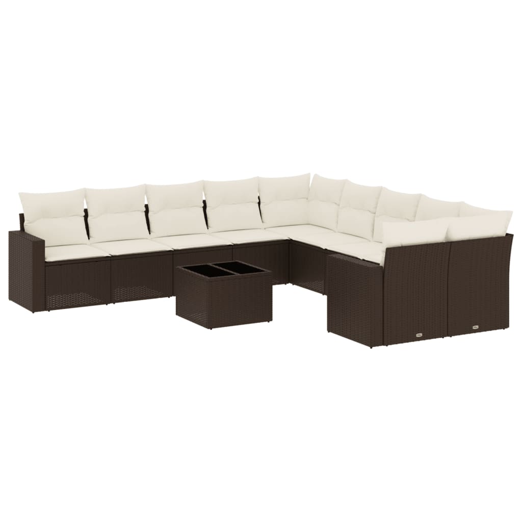 10-tlg. Garten-Sofagarnitur mit Kissen Schwarz Poly Rattan