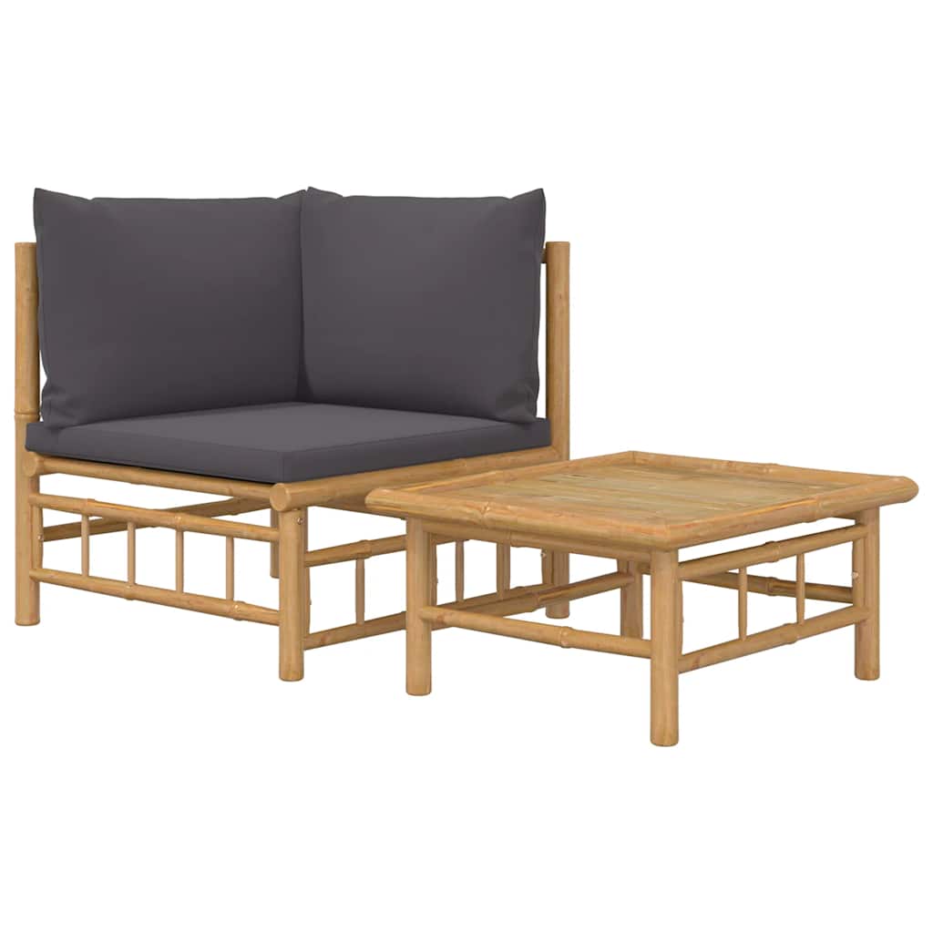 3-tlg. Garten-Lounge-Set mit Kissen Creme Bambus