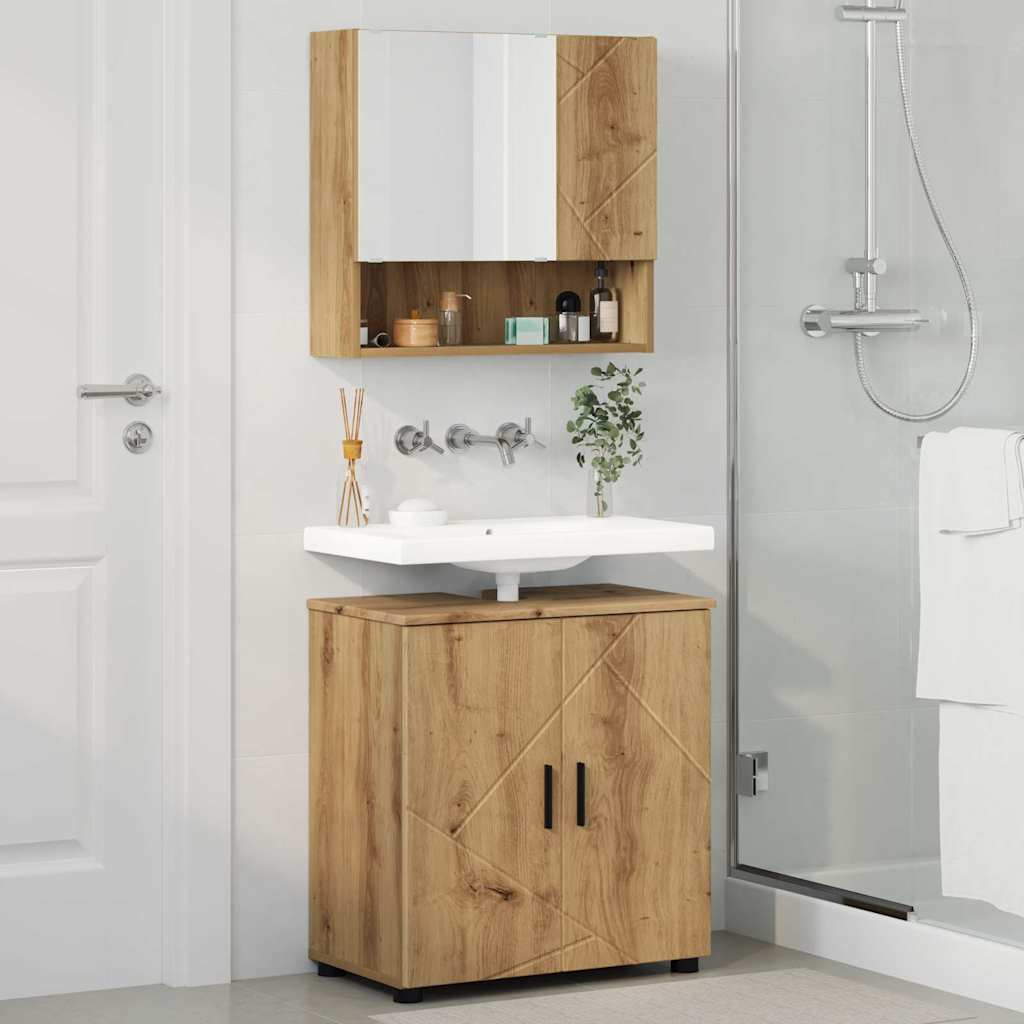 Badezimmermöbel-Set mit Tür 2 pcs Weiß Holzwerkstoff & Metall