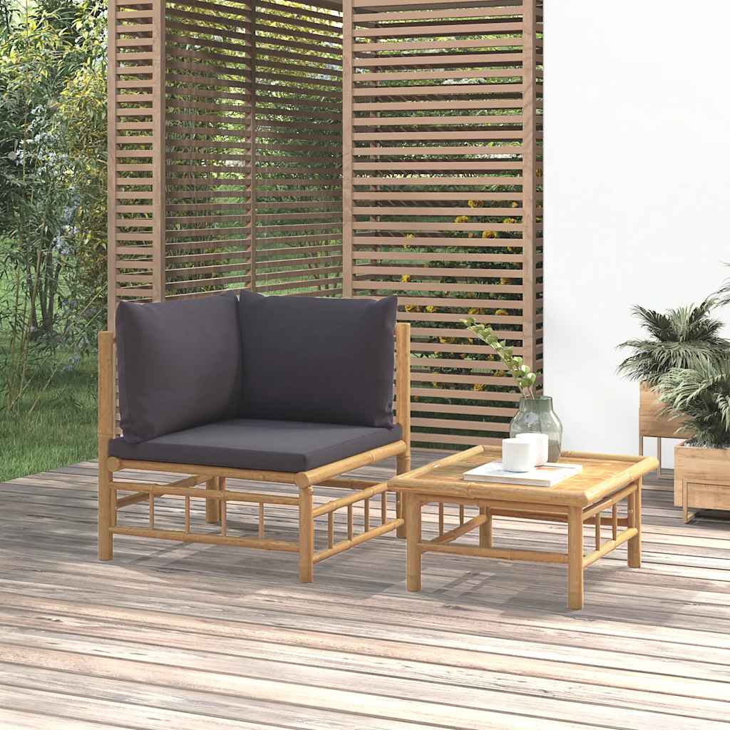 3-tlg. Garten-Lounge-Set mit Kissen Creme Bambus