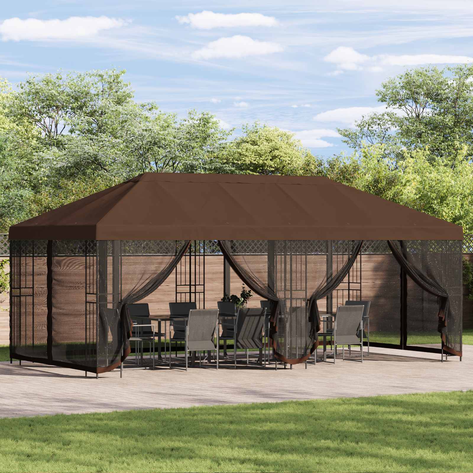 Pavillon mit Seitenwänden 6 x 3 m Beige Polyester und Stahl 190