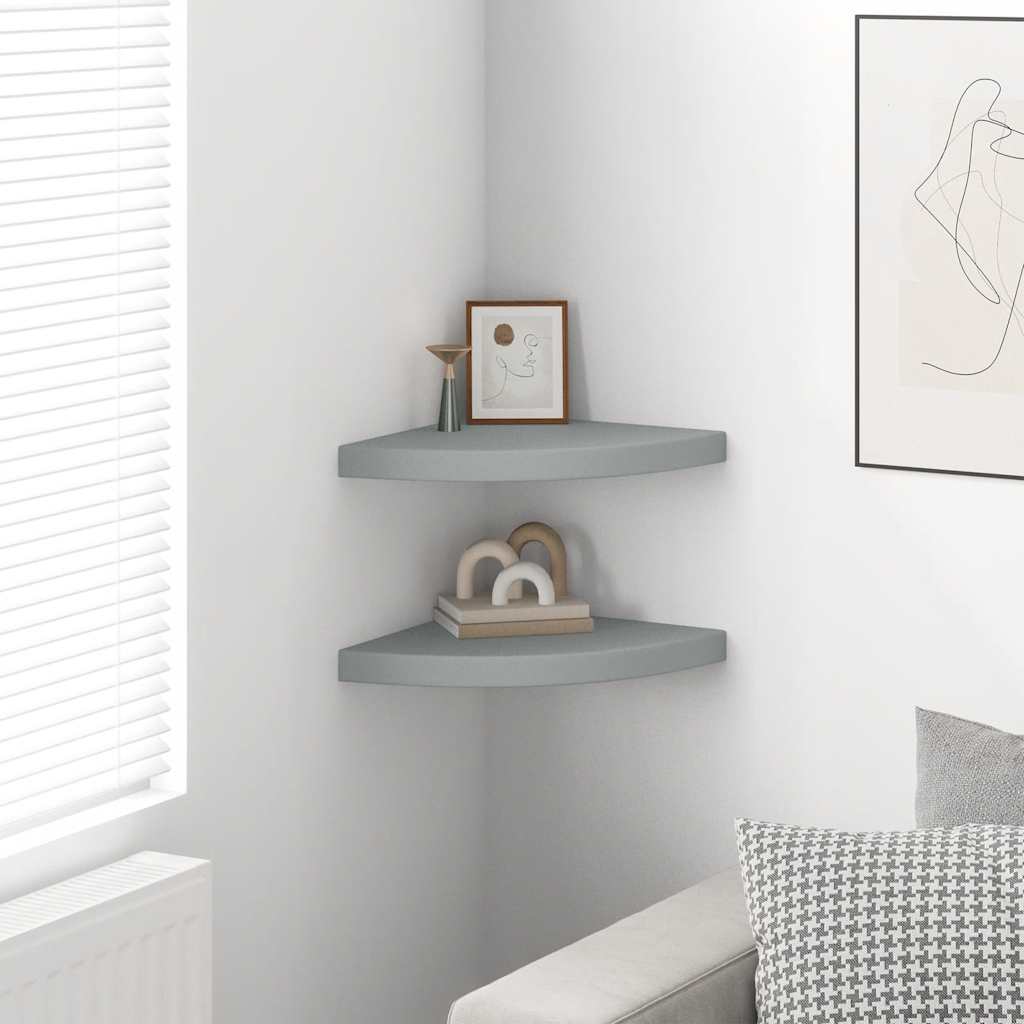 Schwebende Eckregale 2 Stk. Hochglanz-Weiß 25x25x3,8 cm MDF