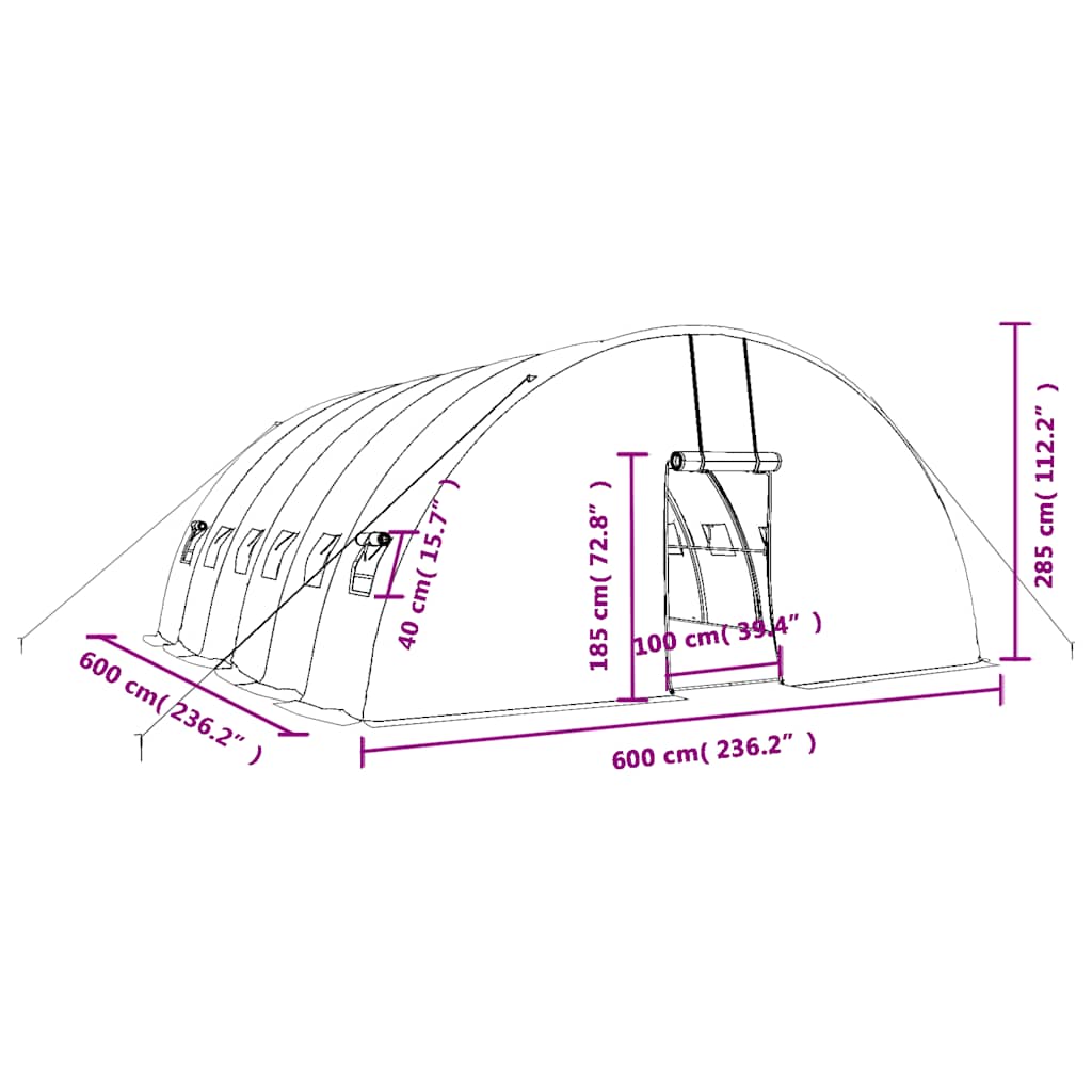 Gewächshaus mit Stahlrahmen Grün 24 m² 6x4x2,85 m