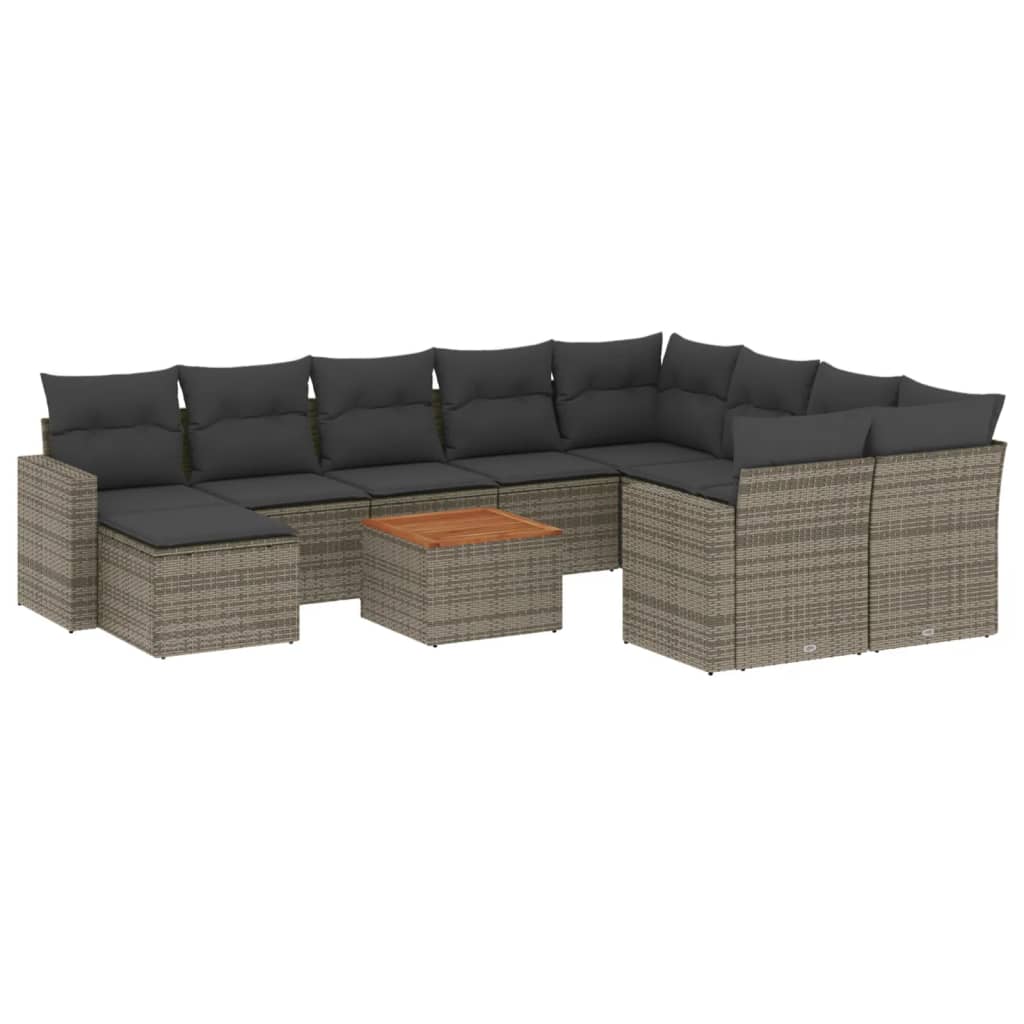 11-tlg. Garten-Sofagarnitur mit Kissen Schwarz Poly Rattan