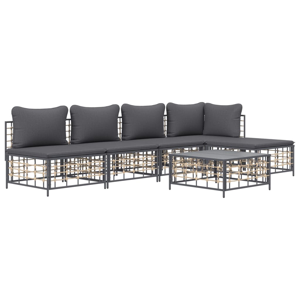 5-tlg. Garten-Lounge-Set mit Kissen Anthrazit Poly Rattan