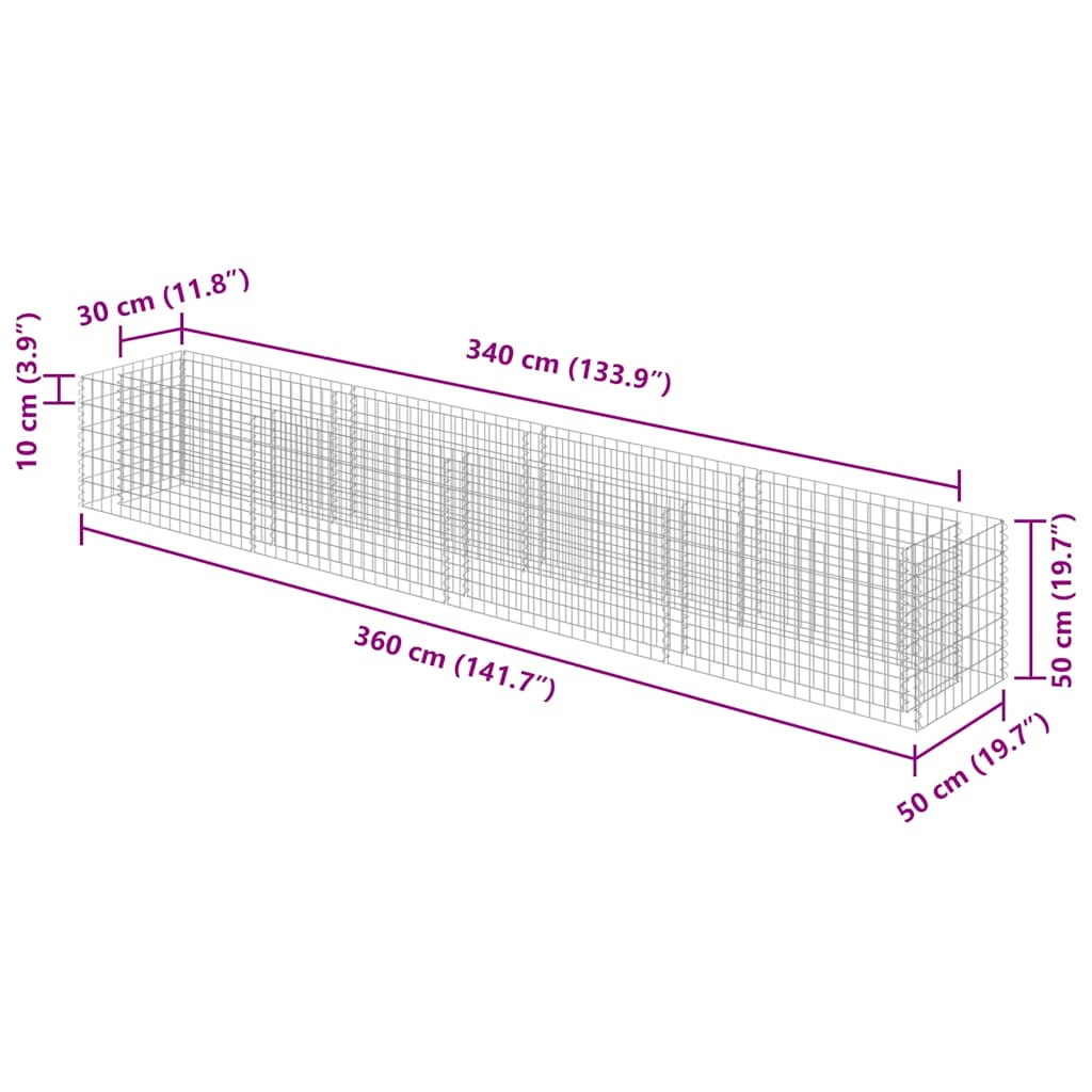 Gabionen-Hochbeet Verzinkter Stahl 450×90×100 cm