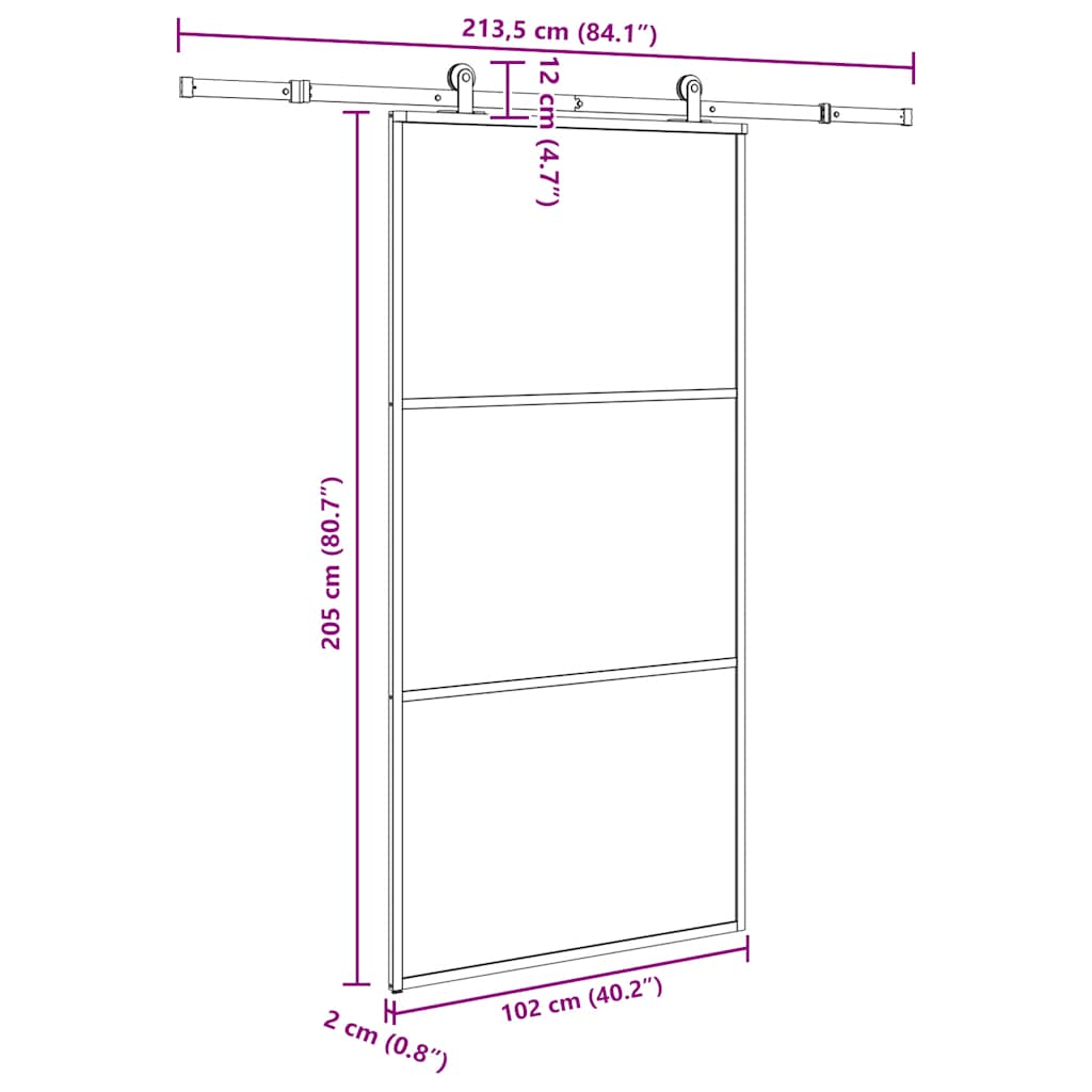Schiebetür mit Beschlag 76x205 cm ESG-Glas & Aluminium