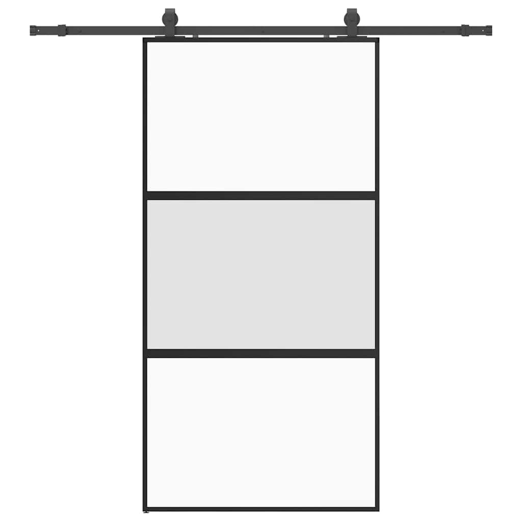 Schiebetür mit Beschlag Schwarz 76x205 cm Hartglas