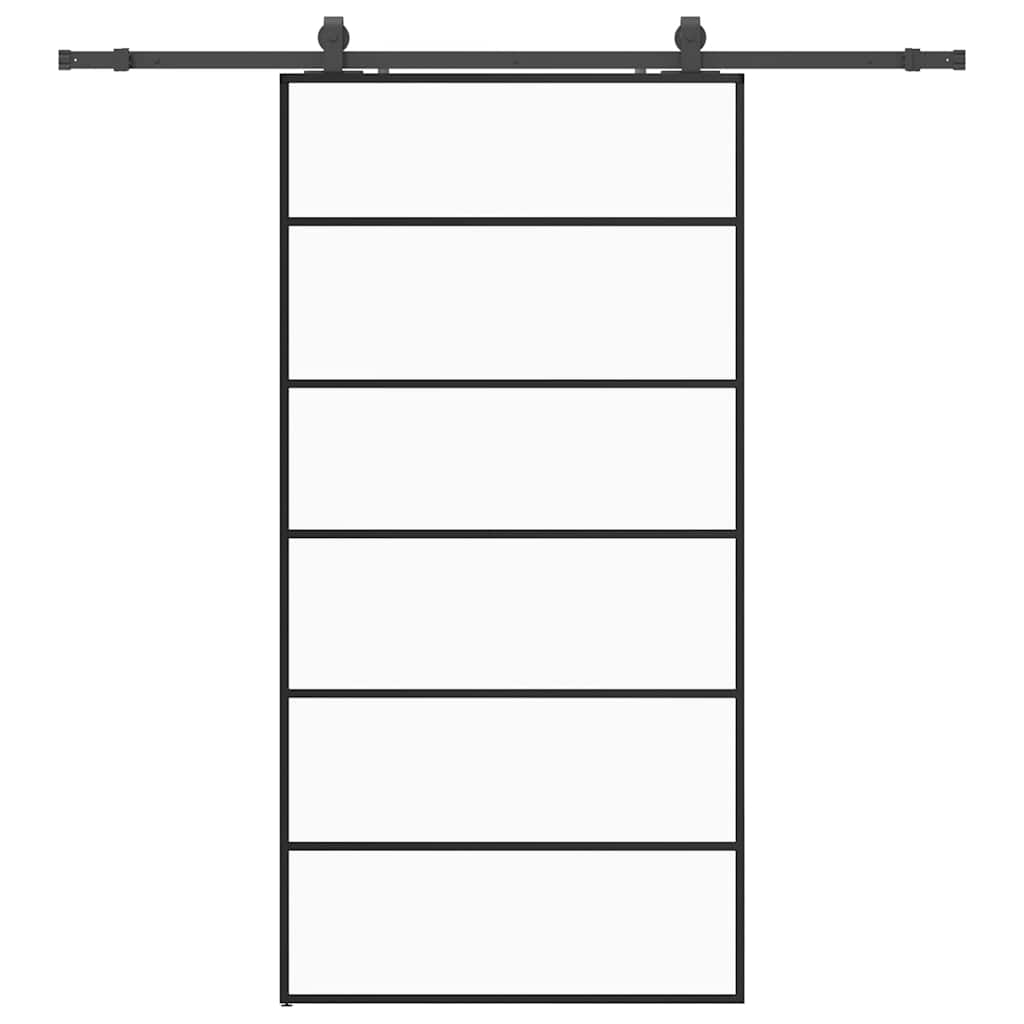 Schiebetür mit Beschlag Schwarz 76x205 cm ESG-Glas