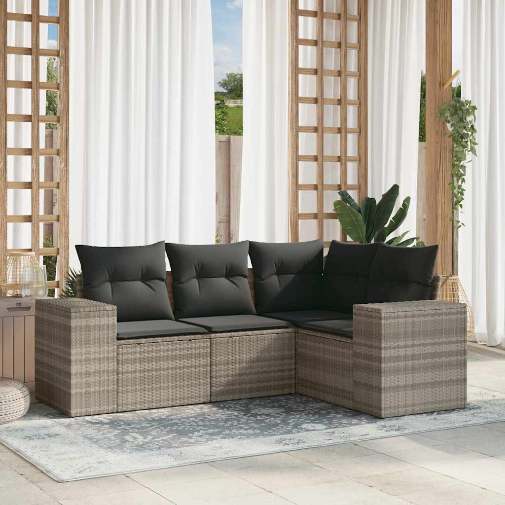 4-tlg. Garten-Sofagarnitur mit Kissen Schwarz Poly Rattan
