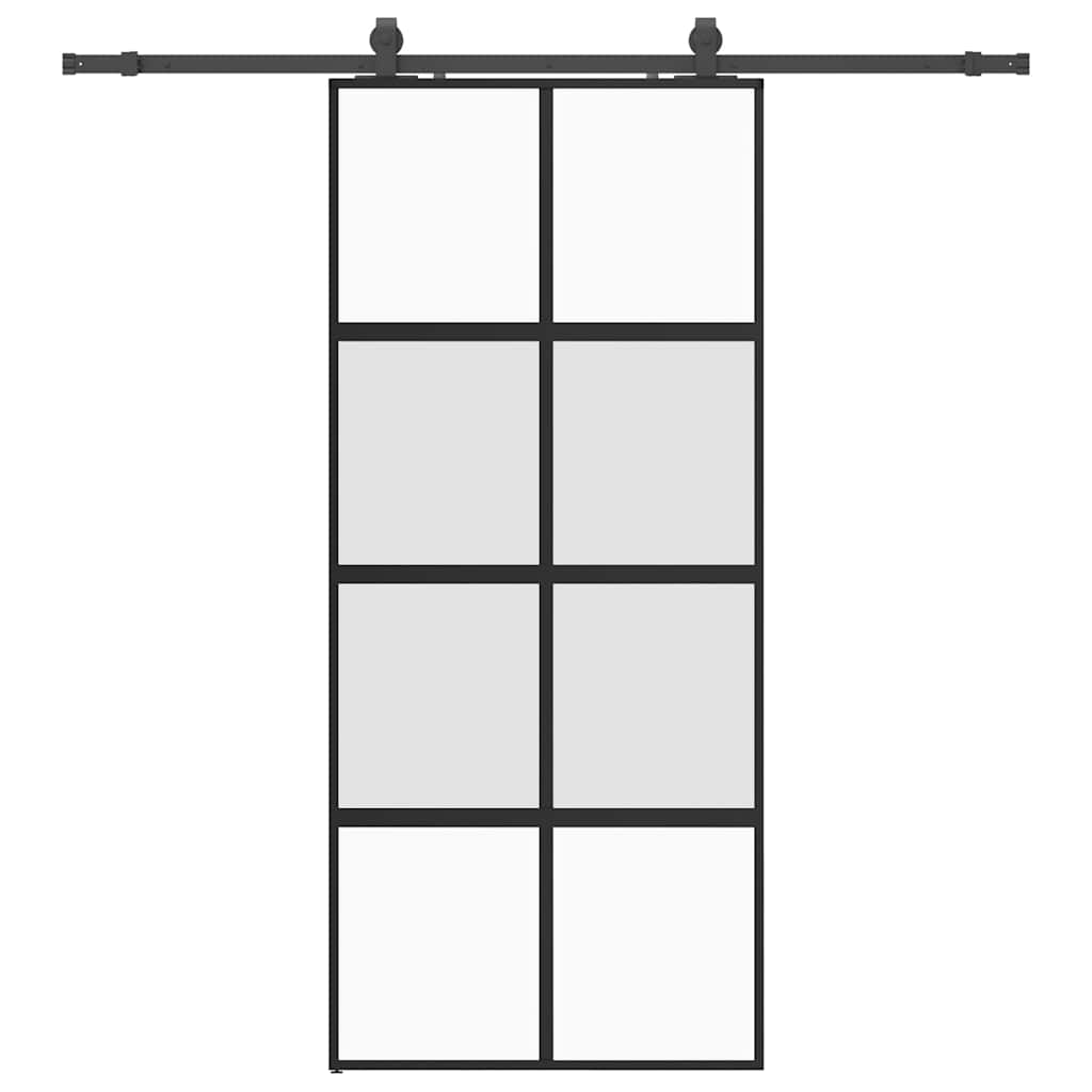 Schiebetür mit Beschlag Schwarz 76x205 cm ESG-Glas