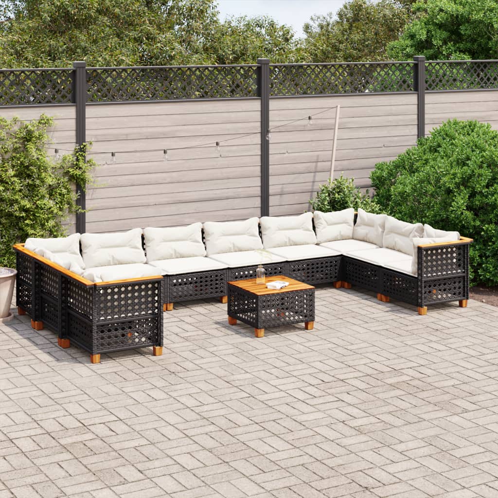 10-tlg. Garten-Sofagarnitur mit Kissen Beige Poly Rattan