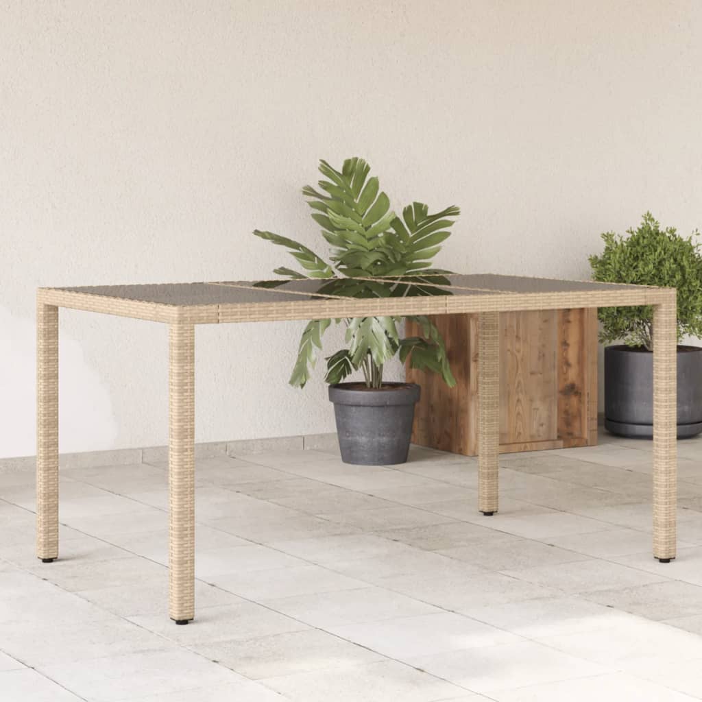Gartentisch 150x90x75 cm Hartglas und Poly Rattan Schwarz